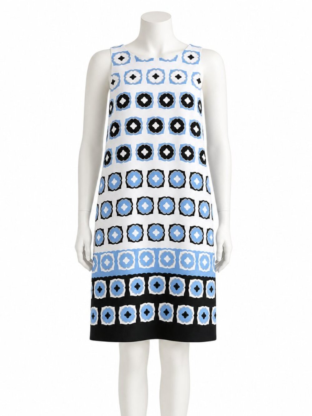 Ann Taylor Blue White Black Geo Print Sleeveless Shift Dress 6P